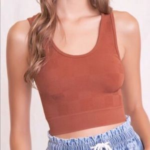 Forever 21 Chocolate Knit Tank Top Checkered Pattern Scoop Neckline Ribbed Trim